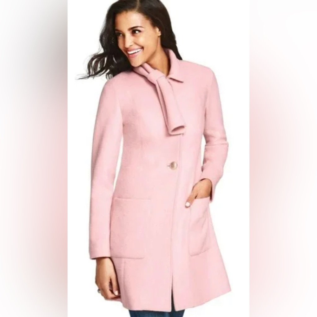 Cabi Pink Wool Blend Gold Button Bow Rosette Detail #905 Tuscadero Coat Size 4